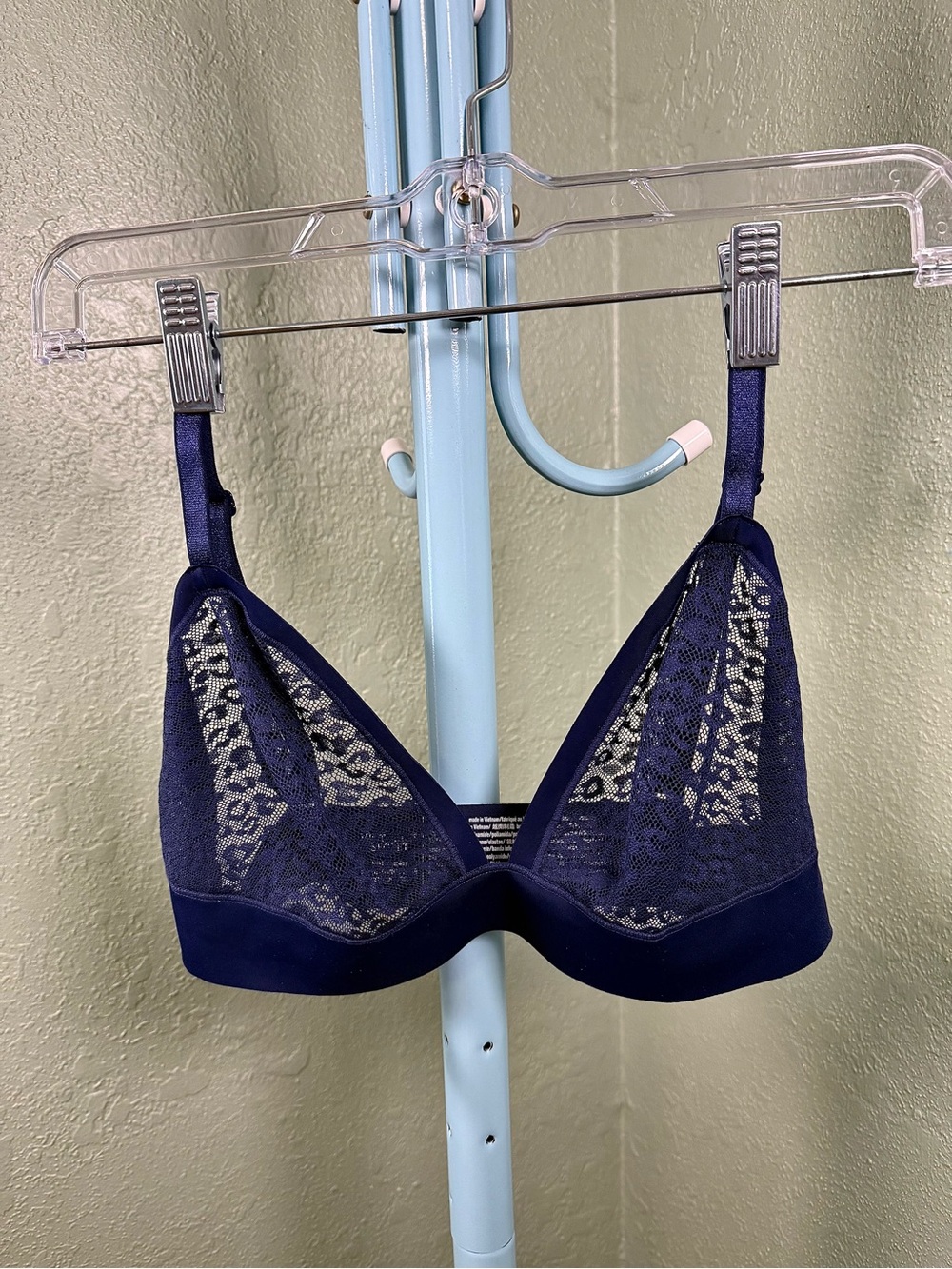 Victoria's Secret Navy Lace Triangle Bralette with leopard print